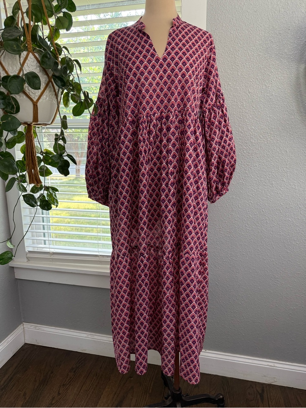 Cyclamen Floral Cotton Midi Dressβ Size XS Hand Crafted in India